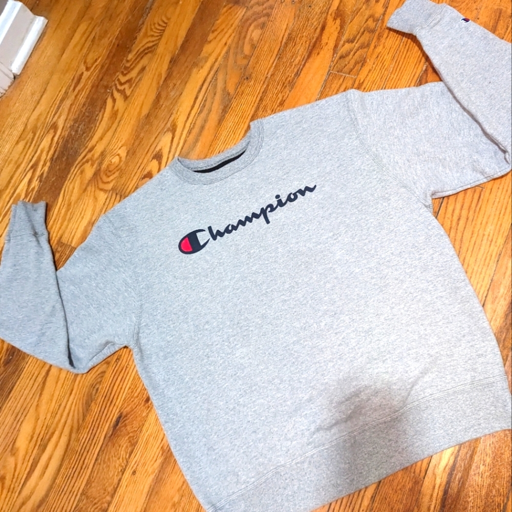 AUTHENTIC Gray Champion Brand Logo Sweater